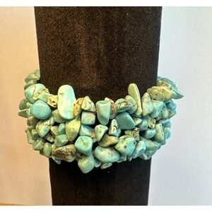 Vintage Southwestern wide Multi Strand turquoise Chip Stretch cuff Bracelet